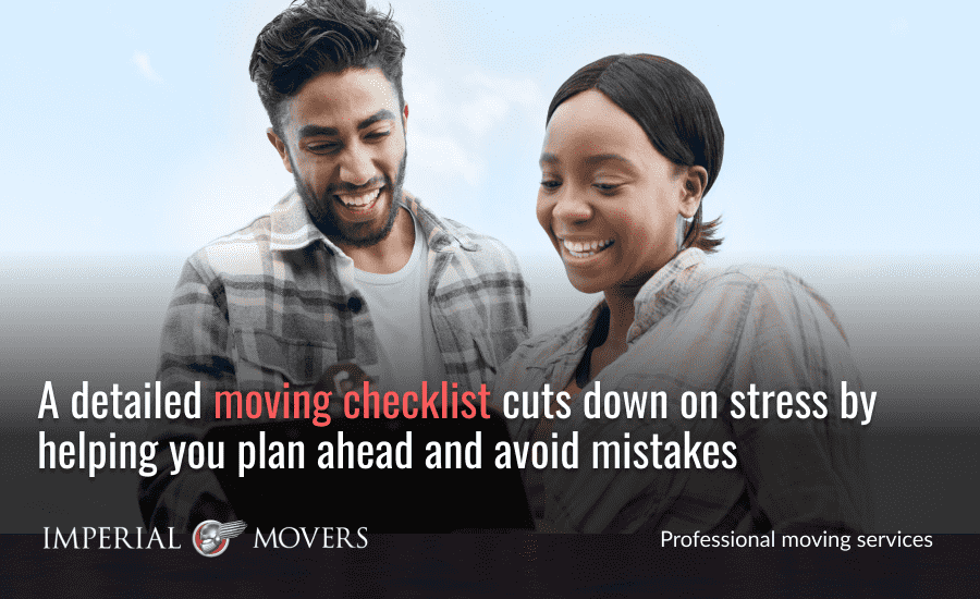 A custom image mentioning the benefits of a moving checklist