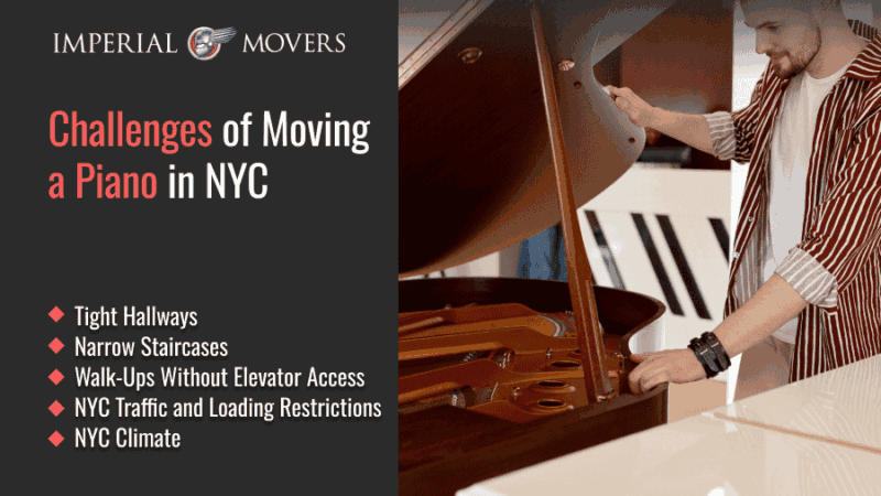 A mover preparing a piano for a move