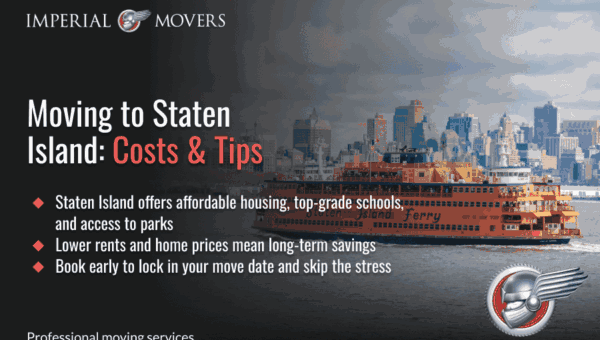 An infographic highlighting the key considerations, costs, and expert tips for moving to Staten Island