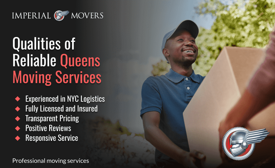 An infographic showing top characteristics of good Queens moving services