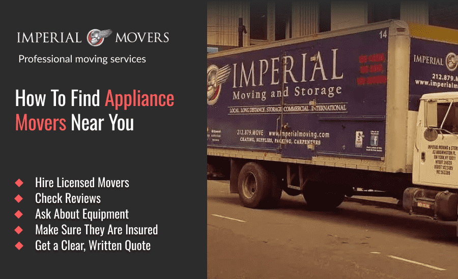 Appliance movers truck parked on the street