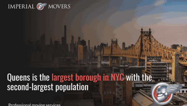 Infographic with details about Queens’ size and population