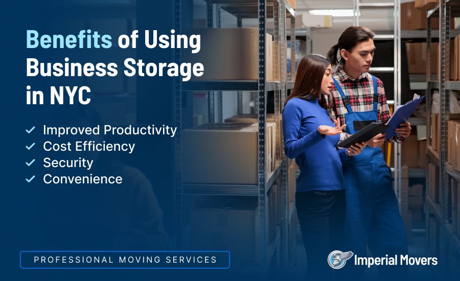 A custom image listing the benefits of using business storage in NYC