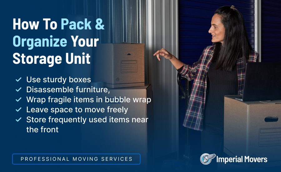 A custom image with tips about how to pack a storage unit