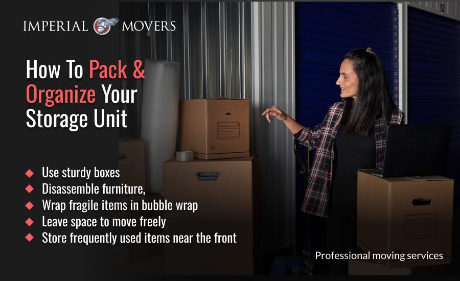A custom image with tips about how to pack a storage unit